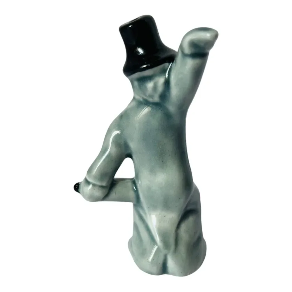 MCM Hobo Clown Single Shaker Porcelain Celadon Blue Cross Eyes Top Hat Kitsch
